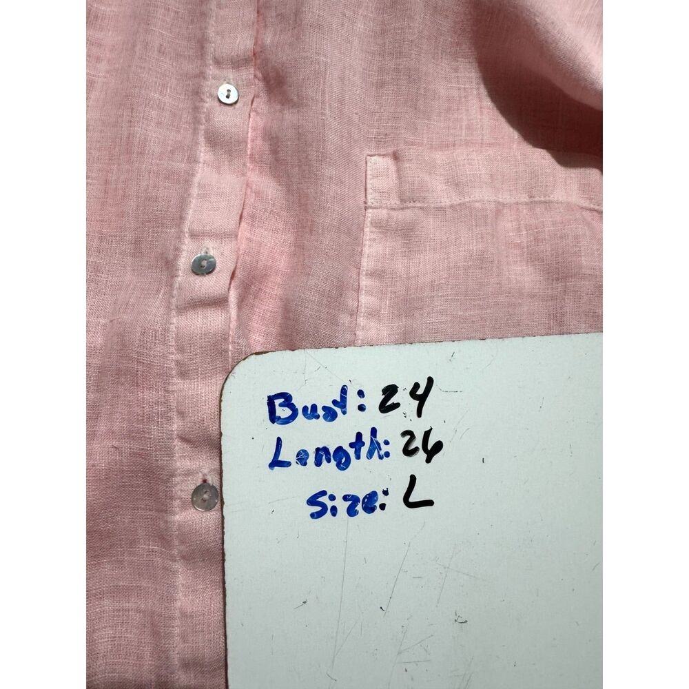 100% Linen button up shirt lagenlook blush pink 120z kno summer vacation women L - Picture 5 of 6